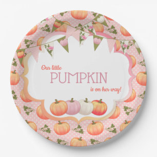Little Pumpkin Patch Girl Baby Shower Pink Peach Paper Plate