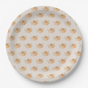 Little Pumpkin Pattern Orange Fall Baby Shower  Paper Plate