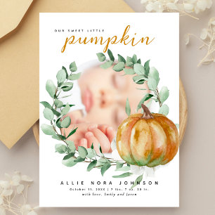 Little Pumpkin Photo Fall Greenery Baby Shower Thank You Card