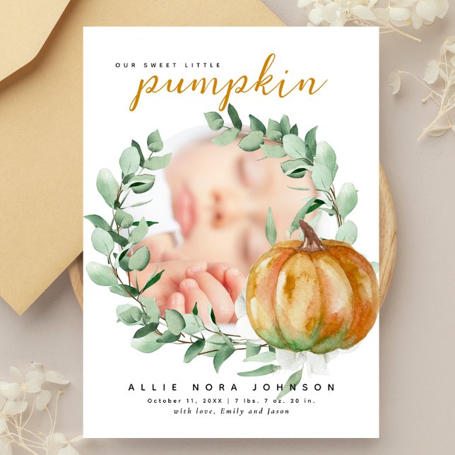 Little Pumpkin Photo Fall Greenery Baby Shower  Thank You Card (Creator Uploaded)