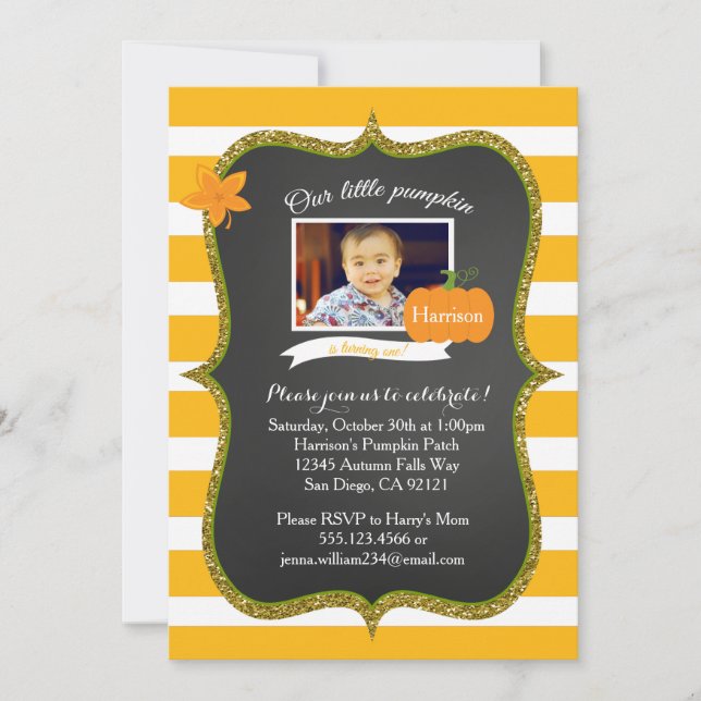 Little Pumpkin Photo First Birthday invitation (Front)