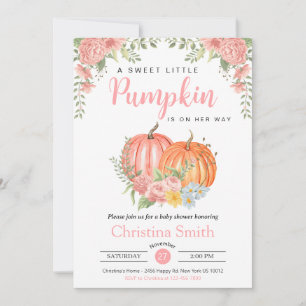 Little Pumpkin Pink Baby Girl Shower Floral Invitation