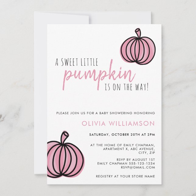 Little pumpkin pink baby girl shower invitation (Front)