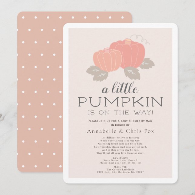 Little Pumpkin Pink Baby Shower by Mail Invitation (Front/Back)