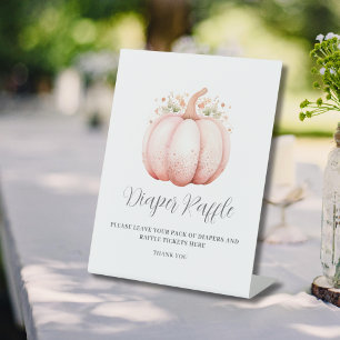 Little Pumpkin Pink Baby Shower Diaper Raffle  Pedestal Sign