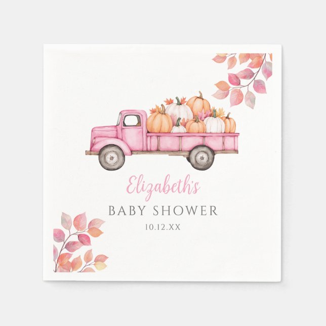 Little Pumpkin Pink Baby Shower Photo Backdrop Napkin (Front)