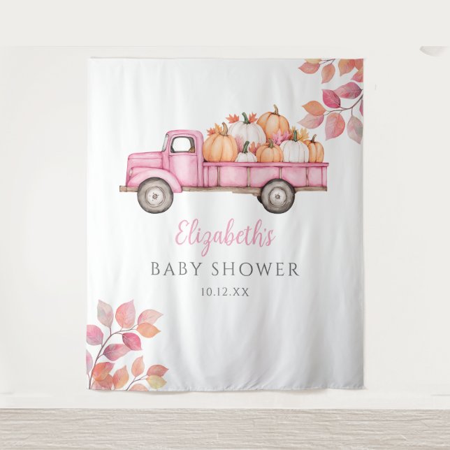 Little Pumpkin Pink Baby Shower Photo Backdrop Tapestry (Front)
