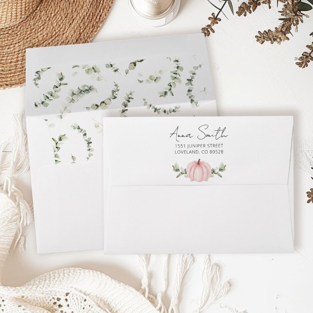 Little Pumpkin Pink Baby Shower Return Address Envelope (Creator Uploaded)