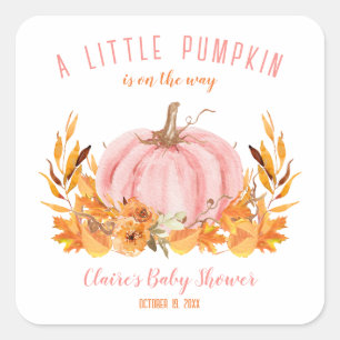 Little Pumpkin Pink Baby Shower Square Sticker
