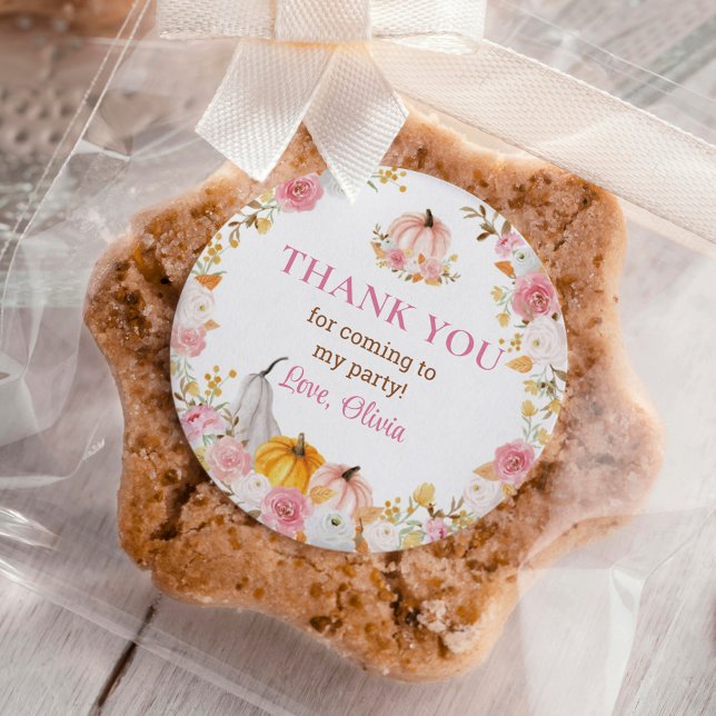 Little Pumpkin Pink Birthday Classic Round Sticker (Creator Uploaded)