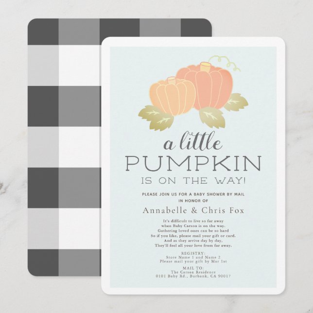 Little Pumpkin Pink Black Baby Shower by Mail Invitation (Front/Back)