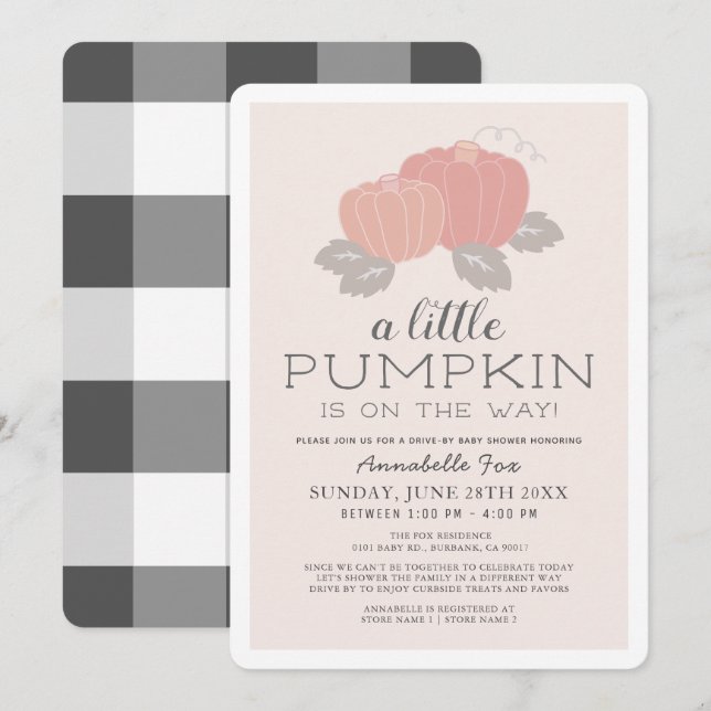 Little Pumpkin Pink Black Drive-by Baby Shower Invitation (Front/Back)