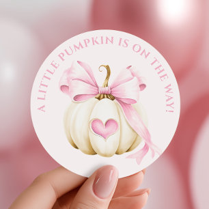 Little Pumpkin Pink Bow Baby Shower Classic Round Sticker