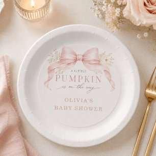 Little Pumpkin Pink Bow Baby Shower  Paper Plate