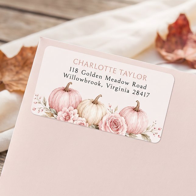 Little Pumpkin Pink Bow Baby Shower Return Address Label (Creator Uploaded)