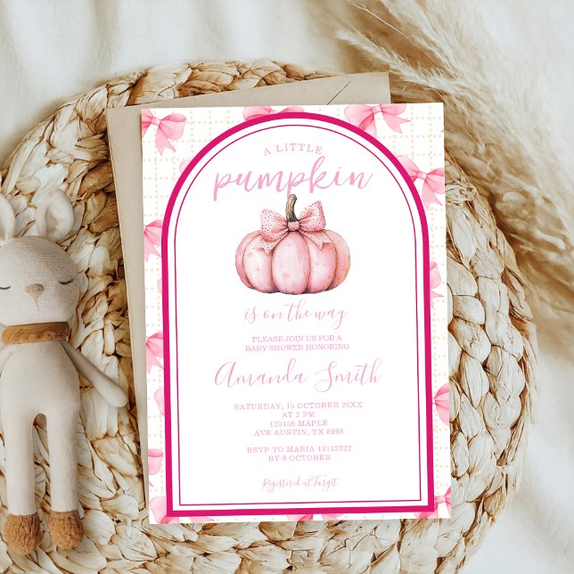 little pumpkin pink bow coquette autumn babyshower invitation (Creator Uploaded)