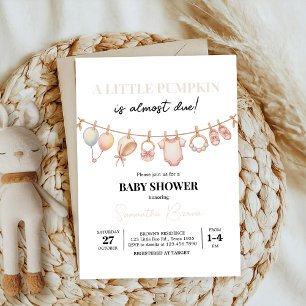 little pumpkin pink bow coquette autumn babyshower invitation