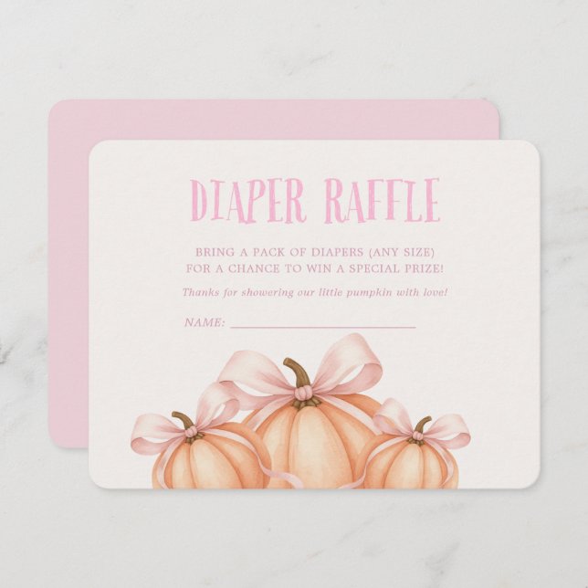 Little Pumpkin, pink bow,  Coquette diaper raffle  Invitation (Front/Back)