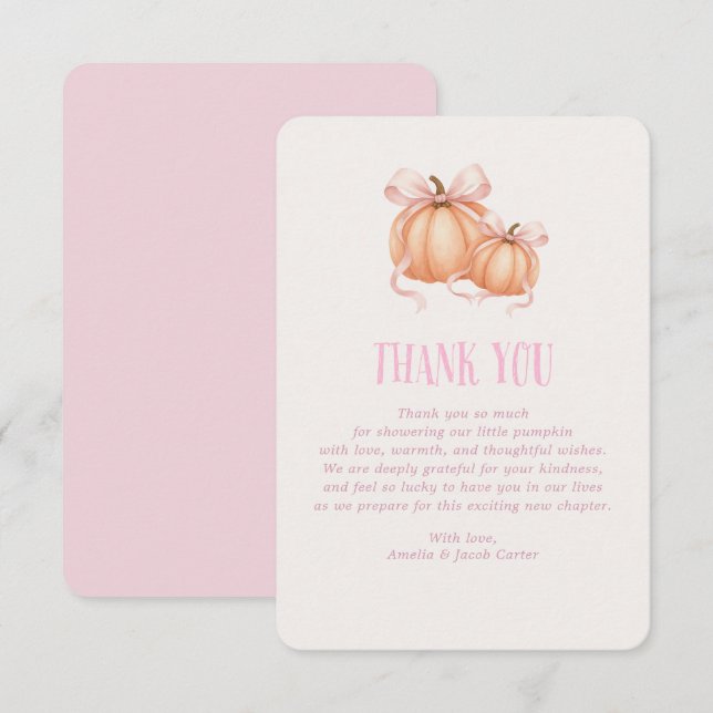 Little Pumpkin, pink bow,  Coquette thank you card (Front/Back)