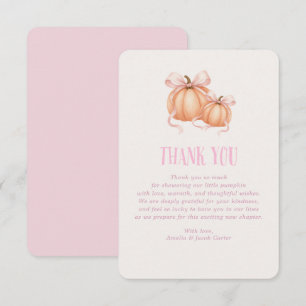 Little Pumpkin, pink bow, Coquette thank you card