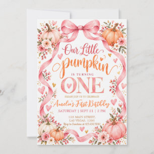 Little Pumpkin Pink Bow Fall Birthday Invitation