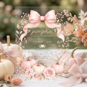 Little Pumpkin Pink Bow Girl Baby Shower Acrylic Invitations