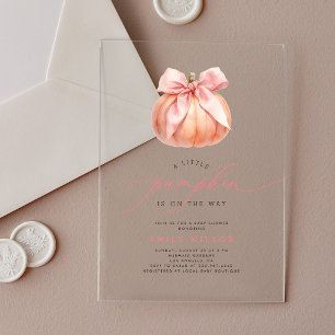 Little Pumpkin Pink Bow Girl Baby Shower Acrylic Invitations