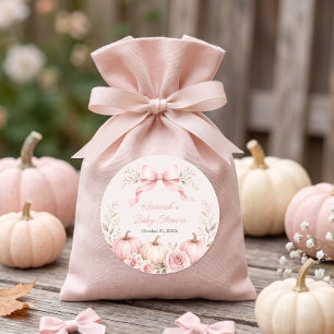 Little Pumpkin Pink Bow Girl Baby Shower Classic Round Sticker