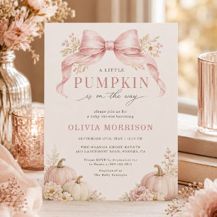 Little Pumpkin Pink Bow Girl Baby Shower Invitation