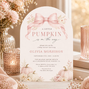 Little Pumpkin Pink Bow Girl Baby Shower Invitation