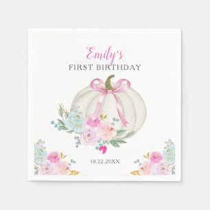 Little Pumpkin Pink Bow Girls First Birthday Napkin