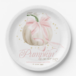 Little Pumpkin Pink Bow Personalised Baby Shower Paper Plate