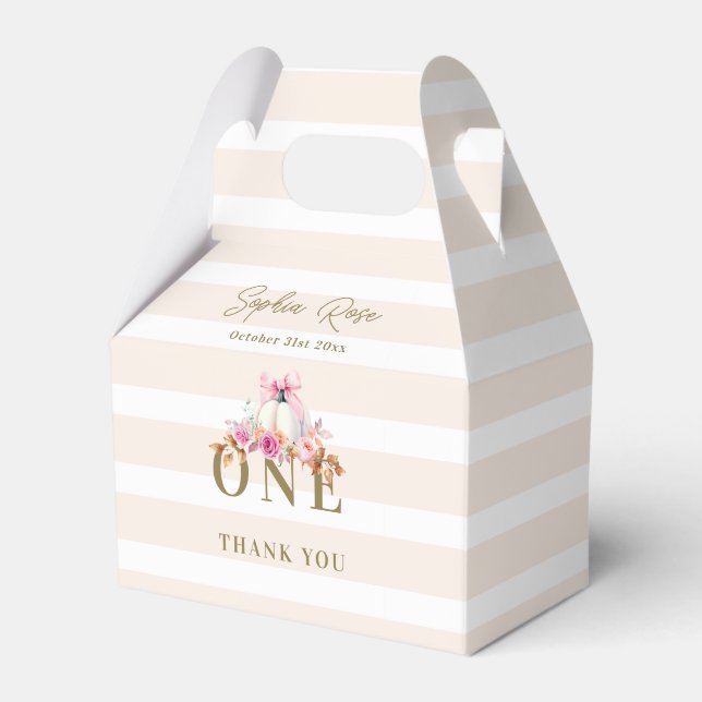 Little Pumpkin Pink Bow Roses 1st Elegant Birthday Favour Box (Front Side)