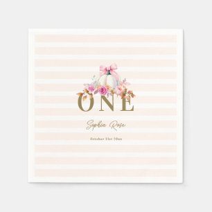 Little Pumpkin Pink Bow Roses 1st Elegant Birthday Napkin