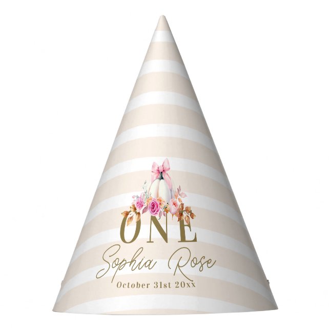 Little Pumpkin Pink Bow Roses 1st Elegant Birthday Party Hat (Front)