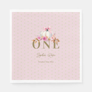 Little Pumpkin Pink Bow Roses Dots 1st Birthday Napkin
