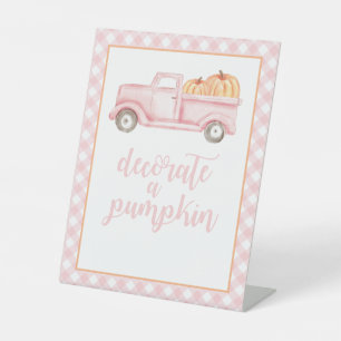 Little Pumpkin Pink Fall Birthday Decorate pumpkin Pedestal Sign