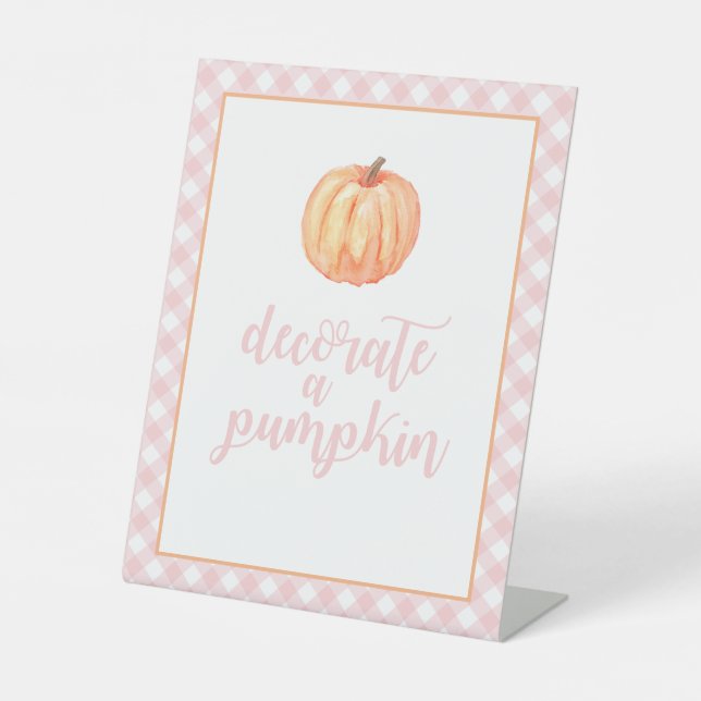 Little Pumpkin Pink Fall Birthday Decorate pumpkin Pedestal Sign (Front)