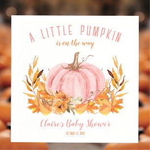 Little Pumpkin Pink Fall Girl Baby Shower Napkins