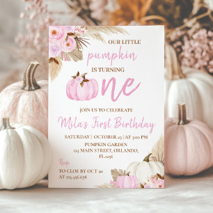 Little Pumpkin Pink First Birthday Invitation