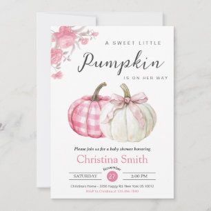 Little Pumpkin Pink Floral Baby Girl Shower Invitation