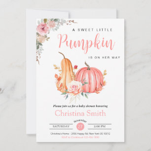 Little Pumpkin Pink Floral Baby Girl Shower Invitation