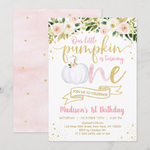 Little Pumpkin Pink Floral First Birthday Invitation