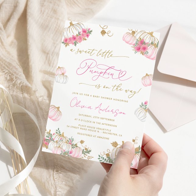Little Pumpkin Pink Floral Girl Baby Shower Invitation (Creator Uploaded)