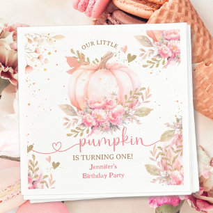 Little Pumpkin Pink Floral Girl Fall 1st Birthday Napkin