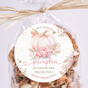 Little Pumpkin Pink Floral Girl Fall 2nd Birthday Classic Round Sticker