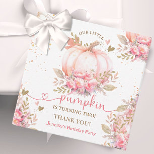 Little Pumpkin Pink Floral Girl Fall 2nd Birthday Favour Tags
