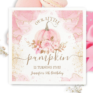 Little Pumpkin Pink Floral Girl Fall 5th Birthday Napkin