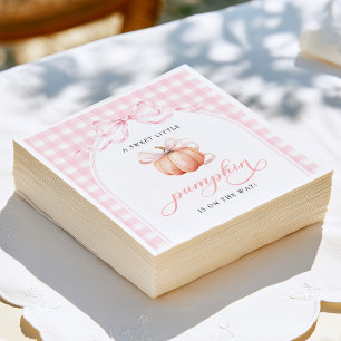 Little Pumpkin Pink Gingham Bow Baby Shower Napkin