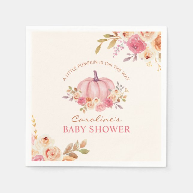 Little Pumpkin Pink Girl Baby Shower Paper Napkins (Front)